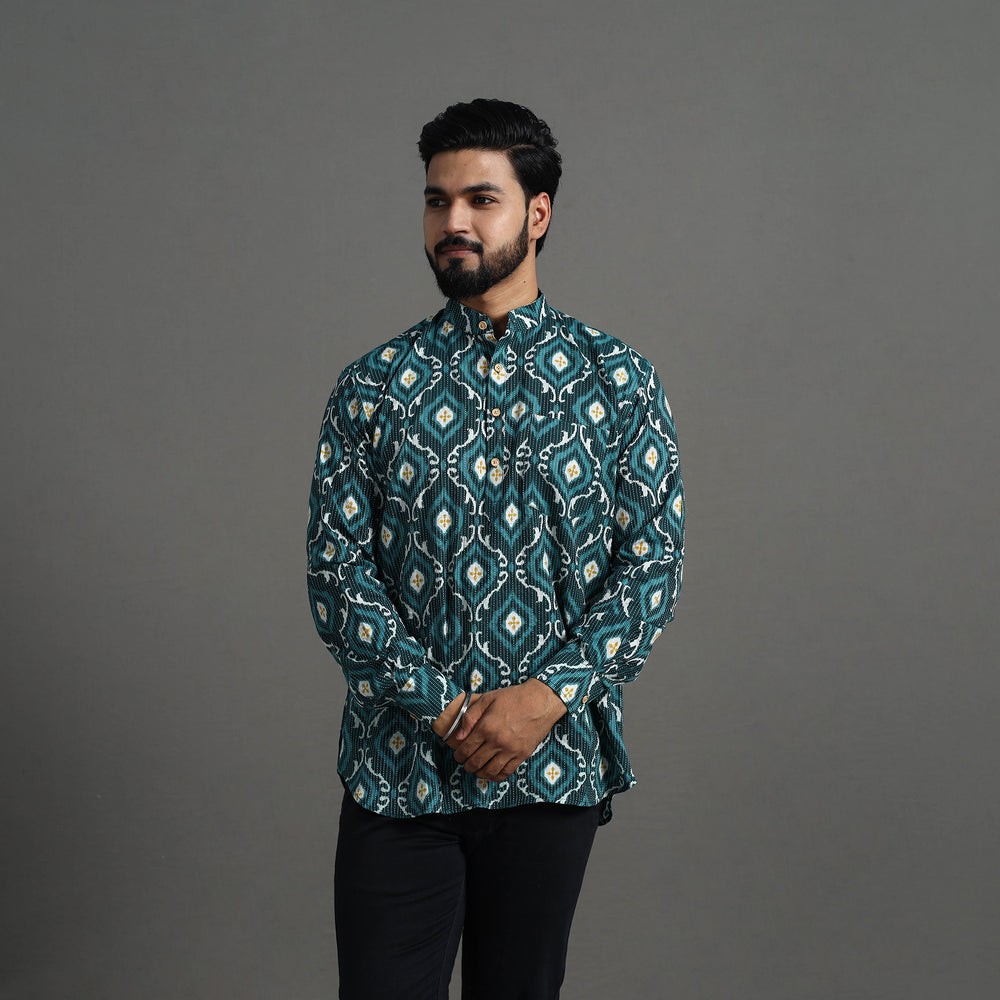 Kantha Stitch Cotton Short Sanganeri Kurta for Men 02