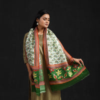 Green - Handloom Tussar Silk Bengal Kantha Work Stole 41