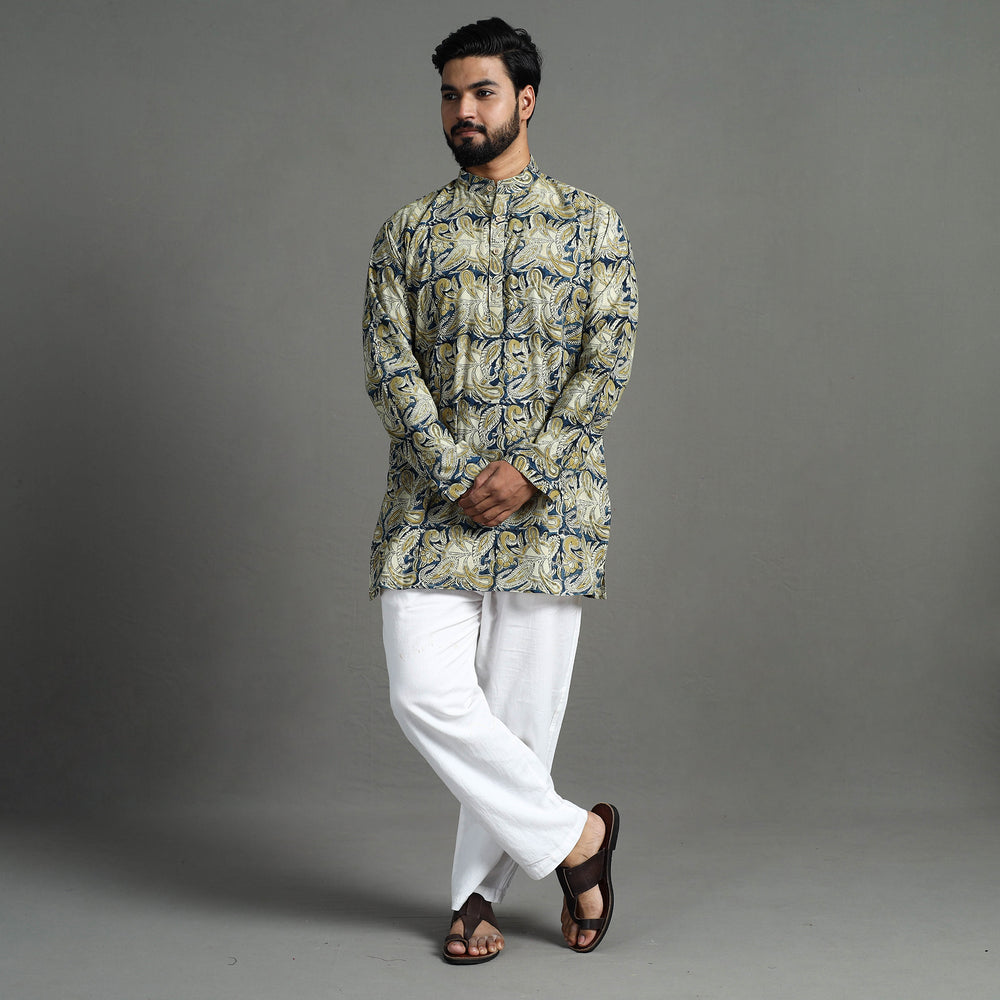 Kalamkari Block Printed Cotton Men Short Kurta 01