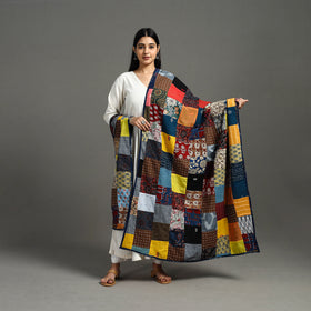 Multicolor - indigo cotton reversible patchwork dupatta 14