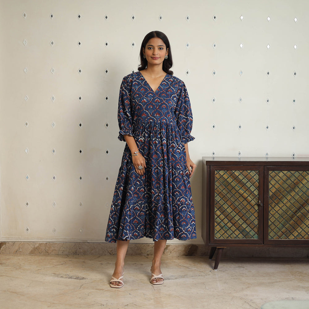 Block Printed Cotton Flare Jahota Dress 10