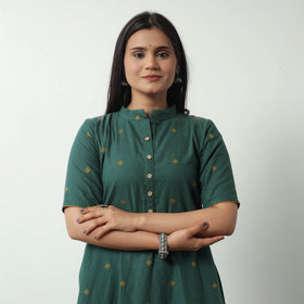 Green - Jacquard Cotton A-Line Kurta 18