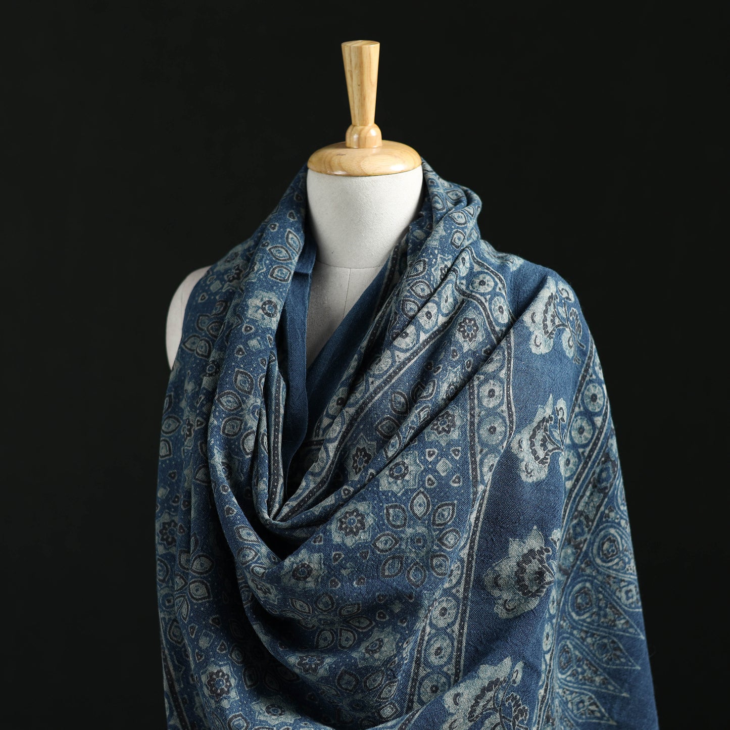 Ajrakh Hand Block Print Natural Dyed Handwoven Acrylic Wool Shawl 33