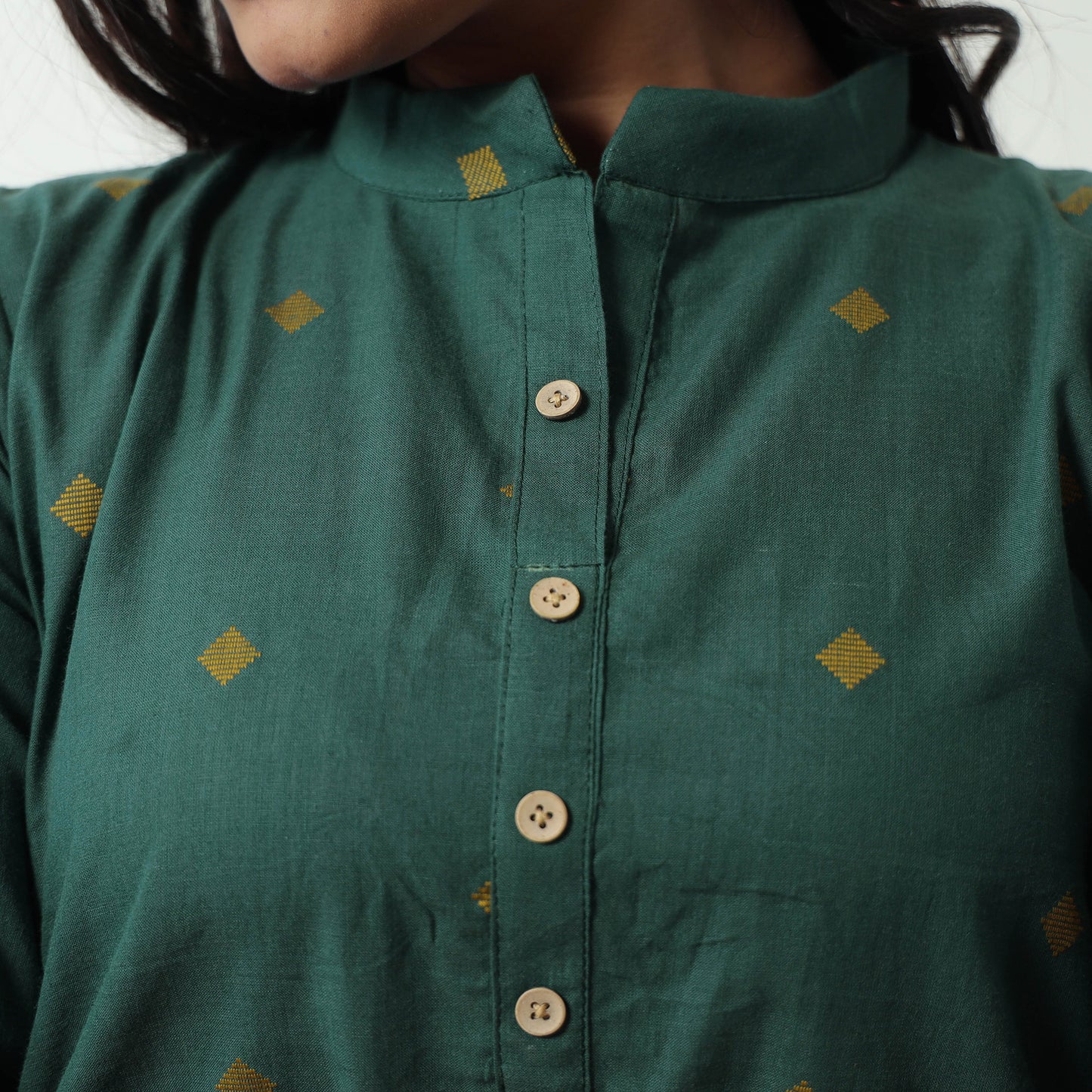 Green - Jacquard Cotton A-Line Kurta 18