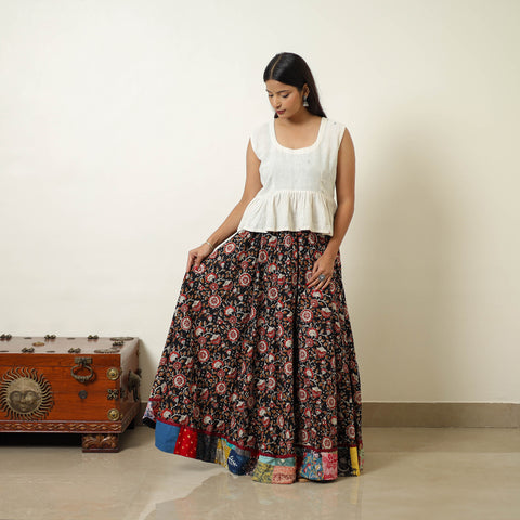 Multicolor - Hand Block Printed Cotton Long Bagru Skirt 08