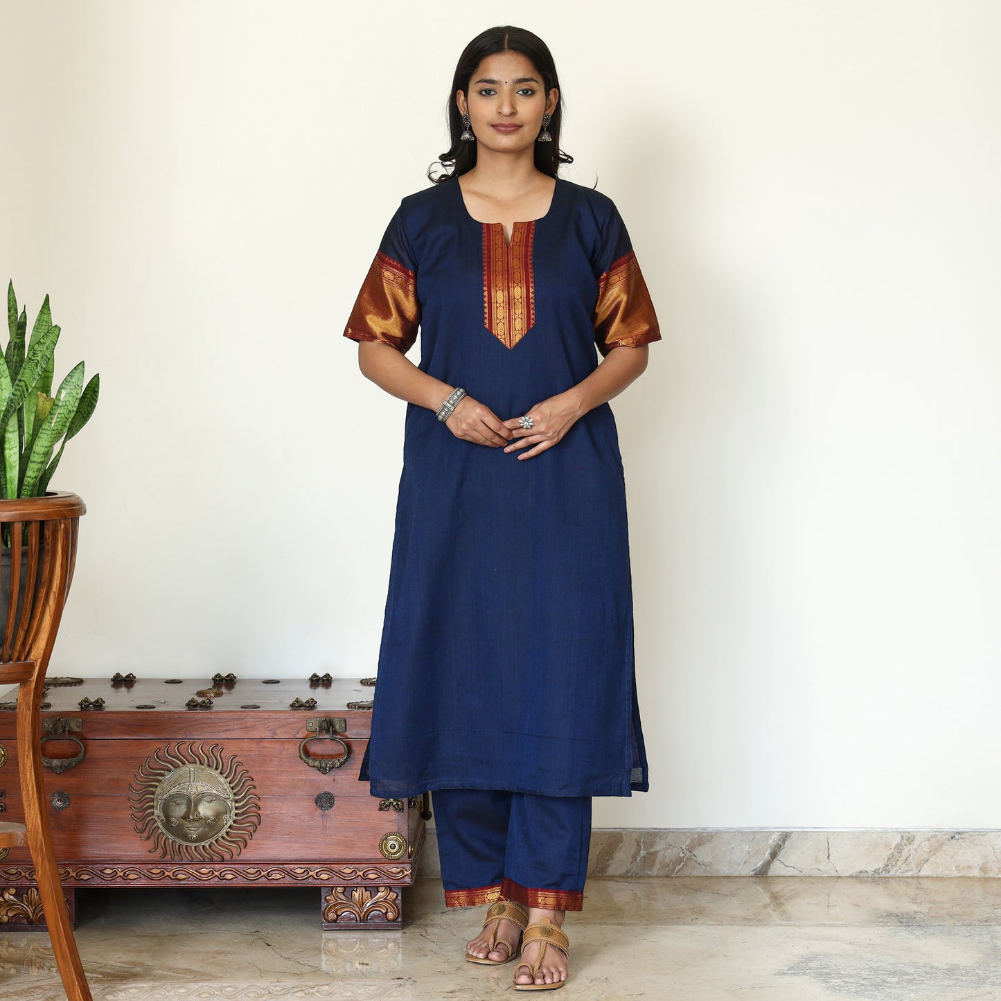 Blue - Dharwad Cotton Kurta with Palazzo & Dupatta Set 20