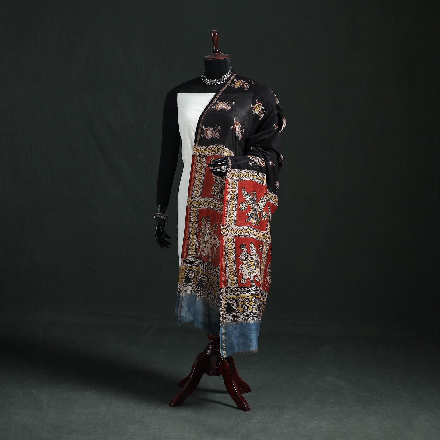 Mata Ni Pachedi Handpainted Natural Dyed Chanderi Silk Handloom Dupatta 28