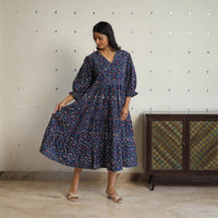 Blue - Block Printed Cotton Flare Jahota Dress 10