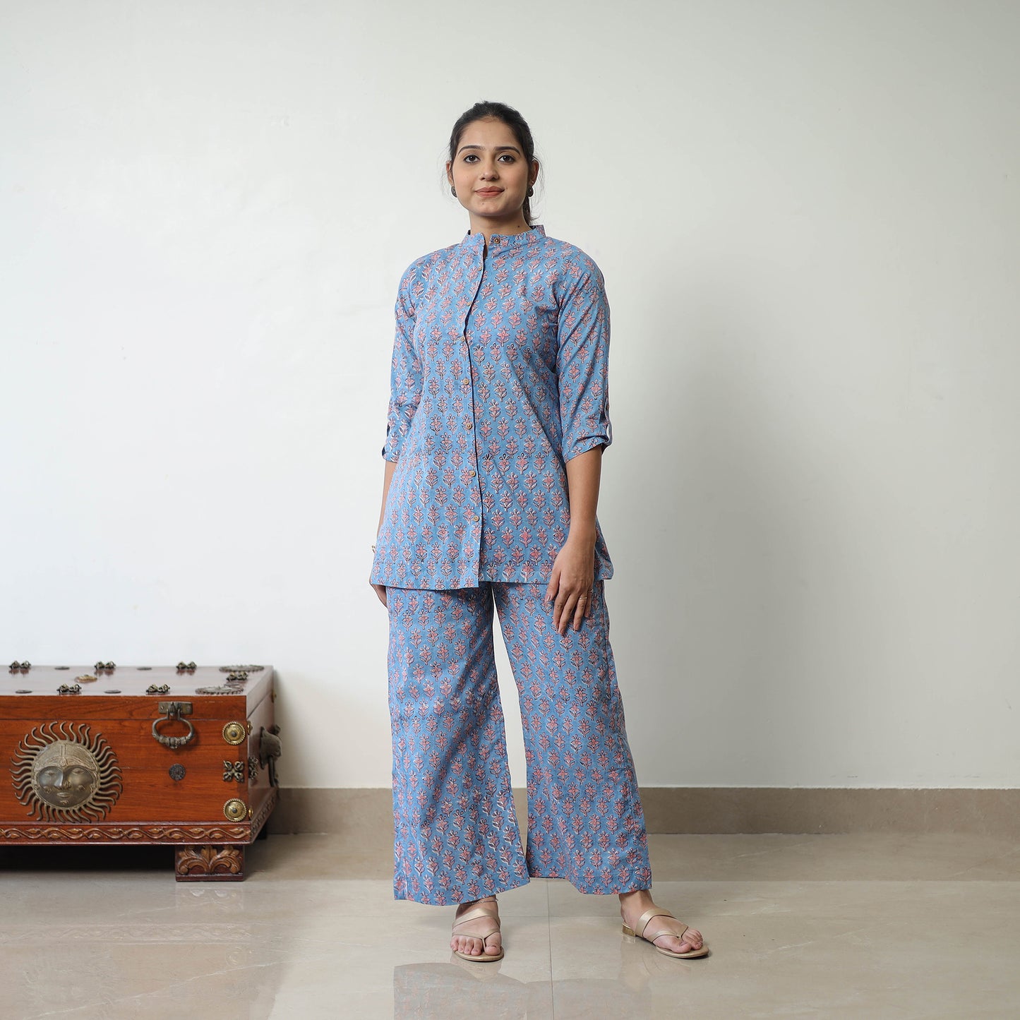 Blue - Block Printed Cotton Sanganeri Co-Ord Set 06