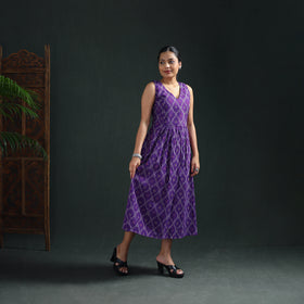 Pochampally Ikat Cotton Sleeveless Flared Long Dress for Women 20