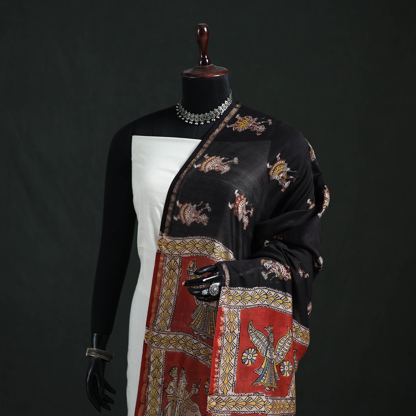 Mata Ni Pachedi Handpainted Natural Dyed Chanderi Silk Handloom Dupatta 28