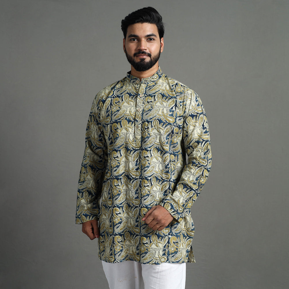 Kalamkari Block Printed Cotton Men Short Kurta 01