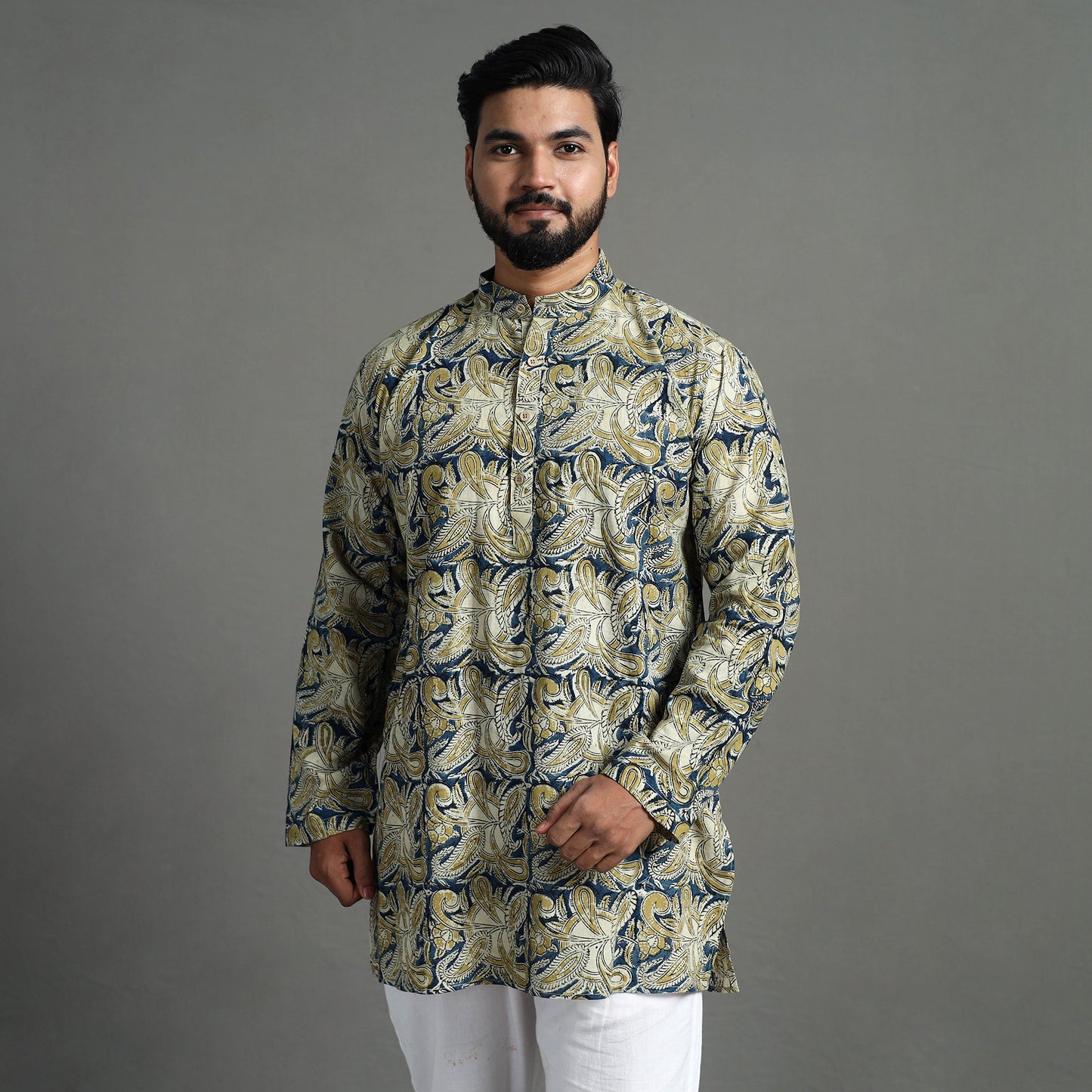 Kalamkari Block Printed Cotton Men Short Kurta 01