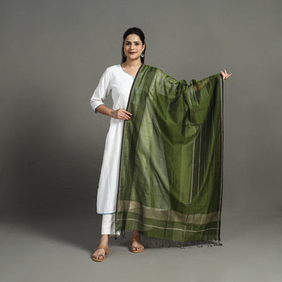 Green - Handloom Silk Cotton Maheshwari Dupatta 11