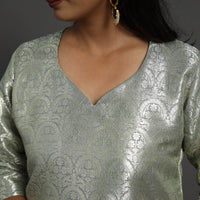 Grey - Cutwork Tissue Zari Jaal Banarasi Silk Kurta 04