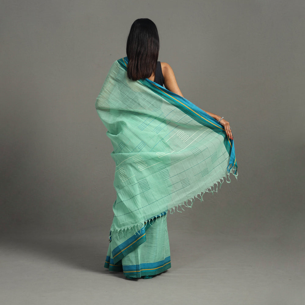 Green - Turned Weft Circuit Cotton Handloom Saree 18