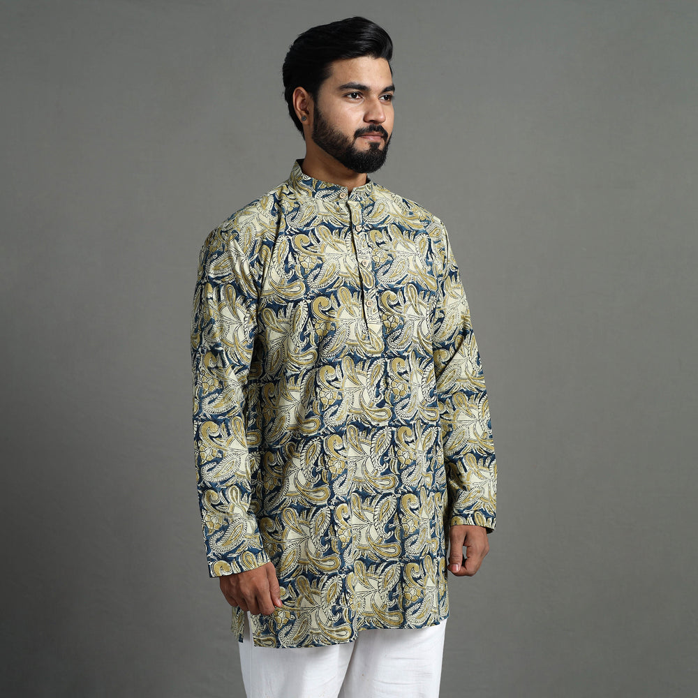 Kalamkari Block Printed Cotton Men Short Kurta 01