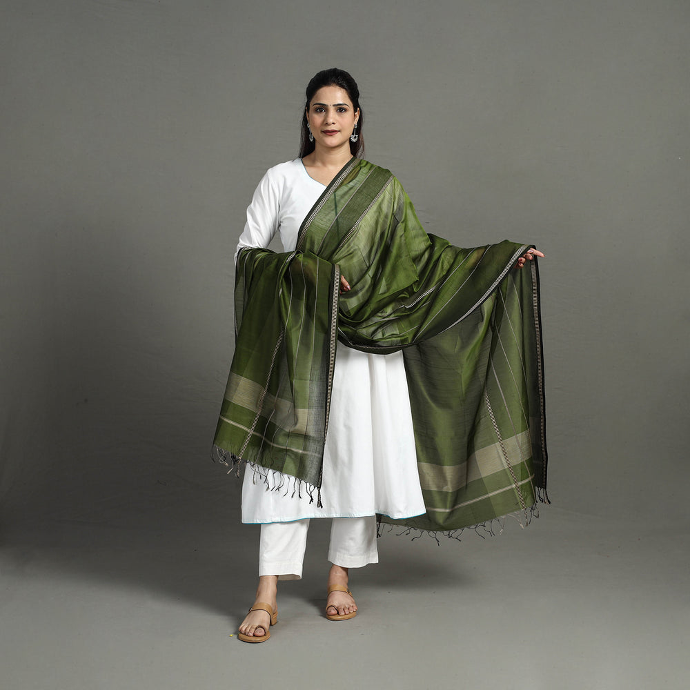 Green - Handloom Silk Cotton Maheshwari Dupatta 11