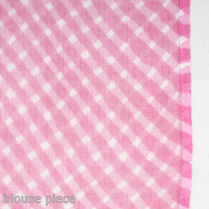 Pink - Leheriya Tie-Dye Kota Doria Cotton Saree 13