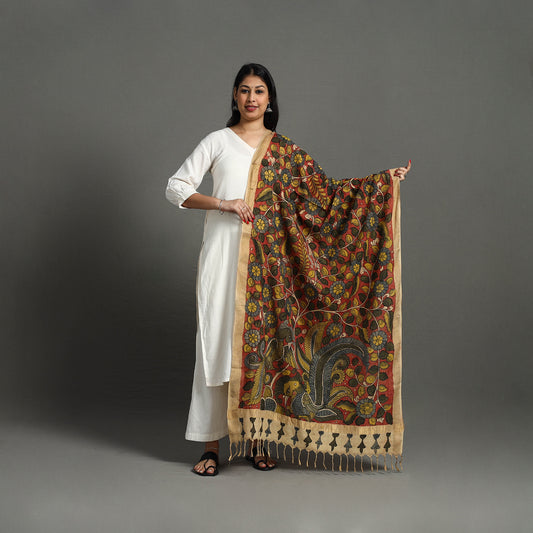 Mangalagiri Cotton Handpainted Pen Work Kalamkari Dupatta 16