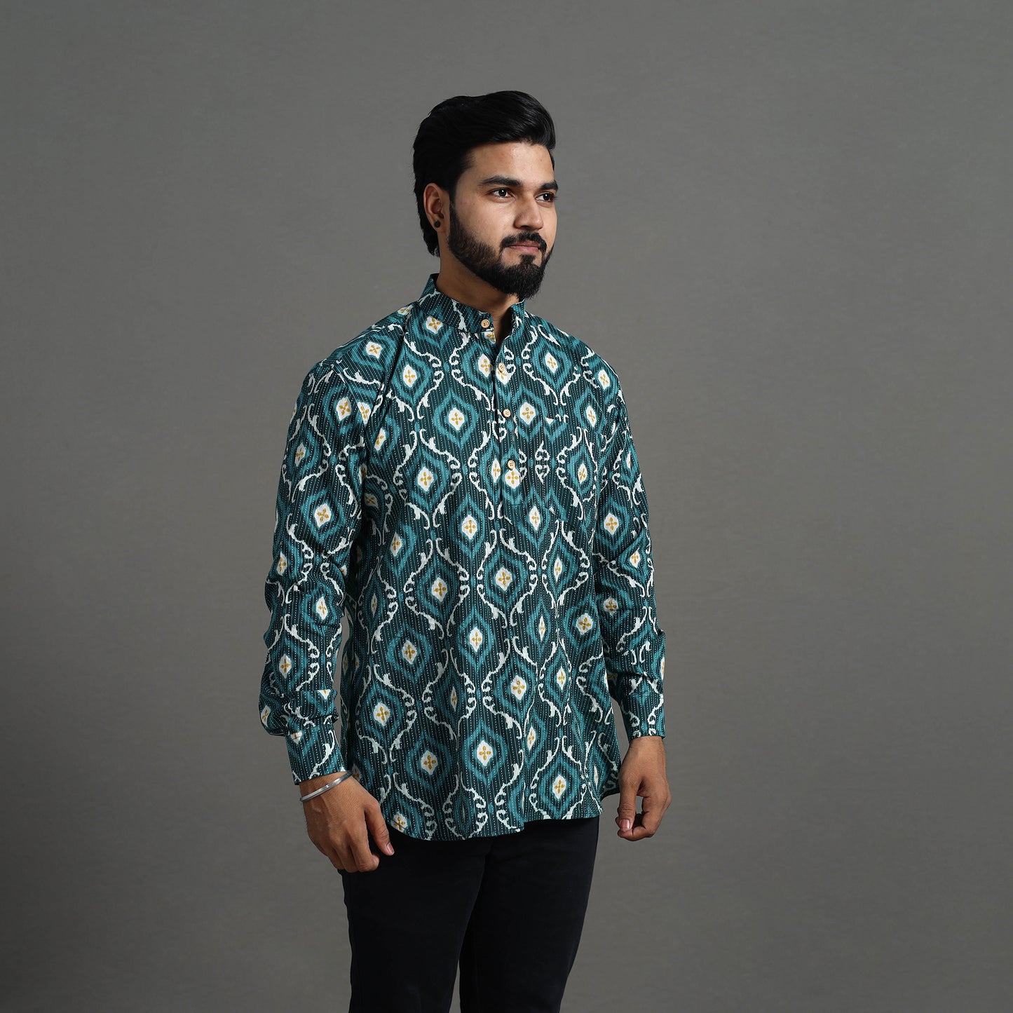 Kantha Stitch Cotton Short Sanganeri Kurta for Men 02