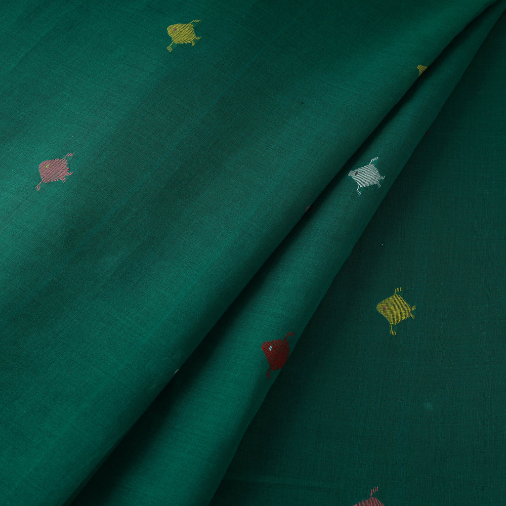 Green - Pure Handloom Cotton Bengal Jamdani Fabric 23