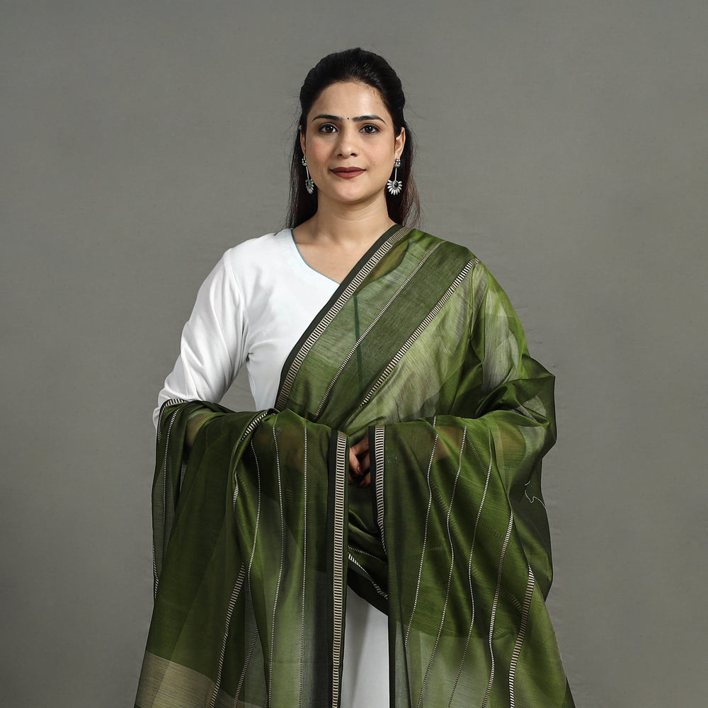 Green - Handloom Silk Cotton Maheshwari Dupatta 11