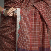 Maroon - Pure Handloom Natural Dyed Checks Cotton Saree 21