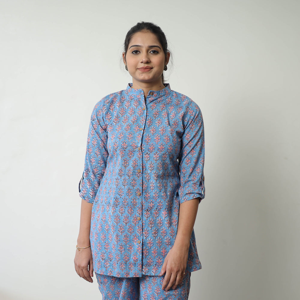 Blue - Block Printed Cotton Sanganeri Co-Ord Set 06