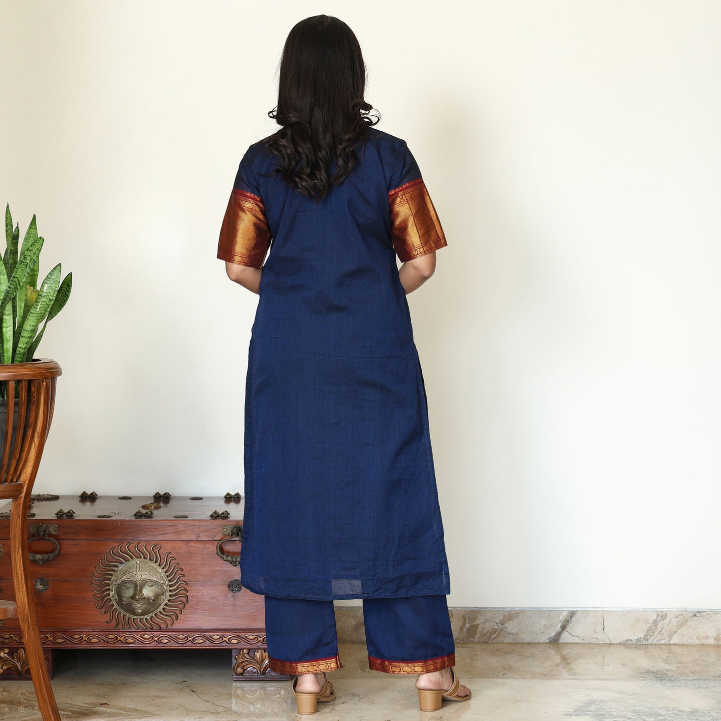 Blue - Dharwad Cotton Kurta with Palazzo & Dupatta Set 20