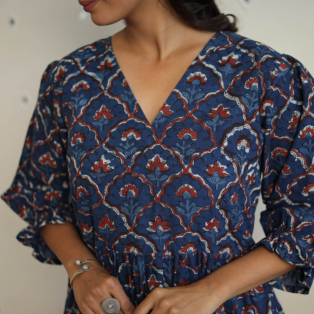 Block Printed Cotton Flare Jahota Dress 10