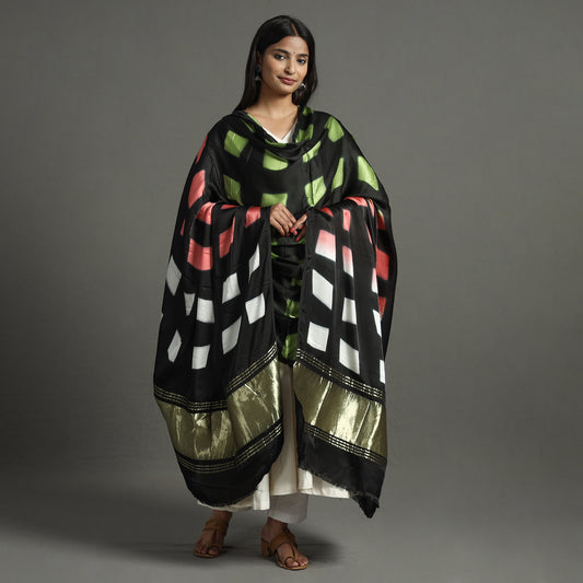 Multicolor - Shibori Clamp Dyed Modal Silk Dupatta with Zari Border 22