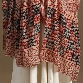 Beige - Block Print Mul Cotton Bagru Dupatta 19