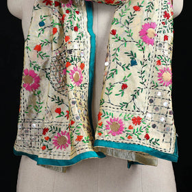 Beige - Ranihati Chanderi Silk Hand Embroidered Stole 20