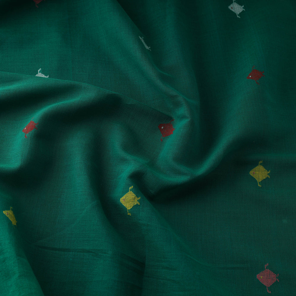 Green - Pure Handloom Cotton Bengal Jamdani Fabric 23