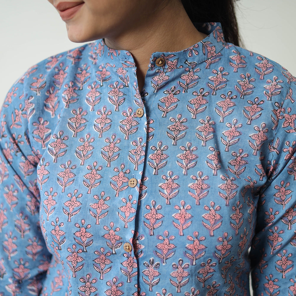 Blue - Block Printed Cotton Sanganeri Co-Ord Set 06