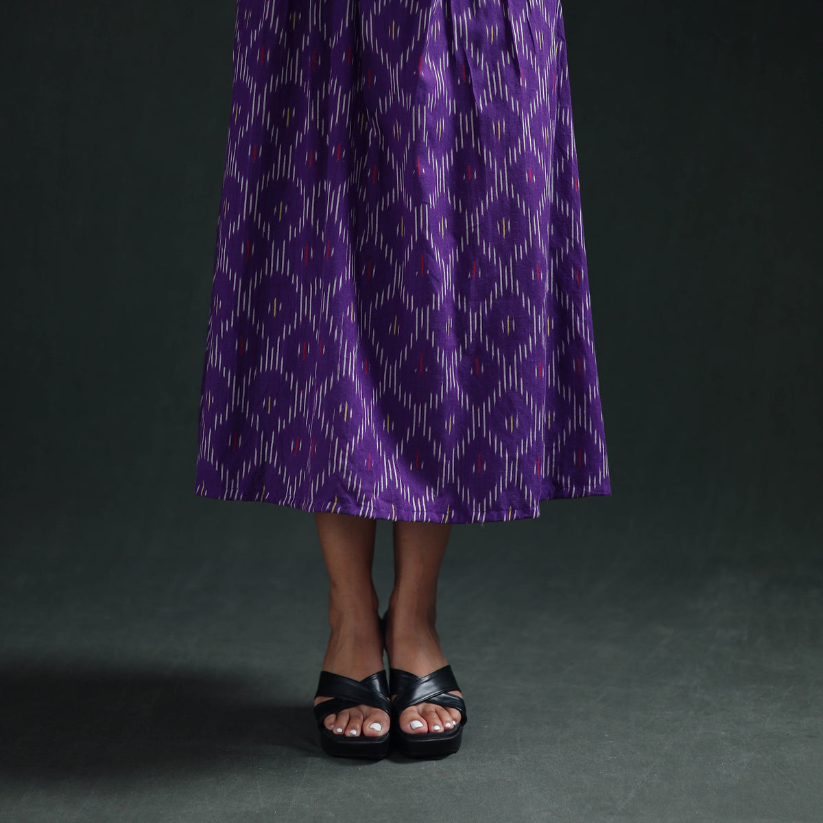 Pochampally Ikat Cotton Sleeveless Flared Long Dress for Women 20