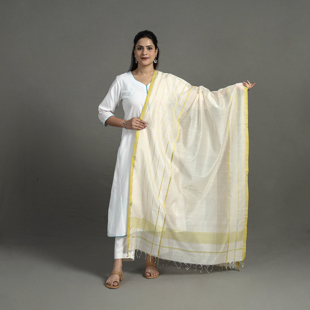 White - Handloom Silk Cotton Maheshwari Dupatta 12