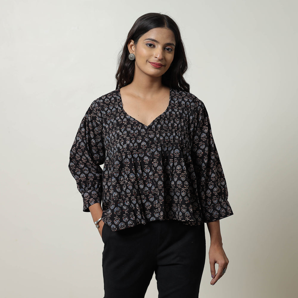 Black - Ajrakh Block Printed Cotton Crop Top 02