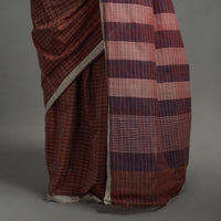 Maroon - Pure Handloom Natural Dyed Checks Cotton Saree 21