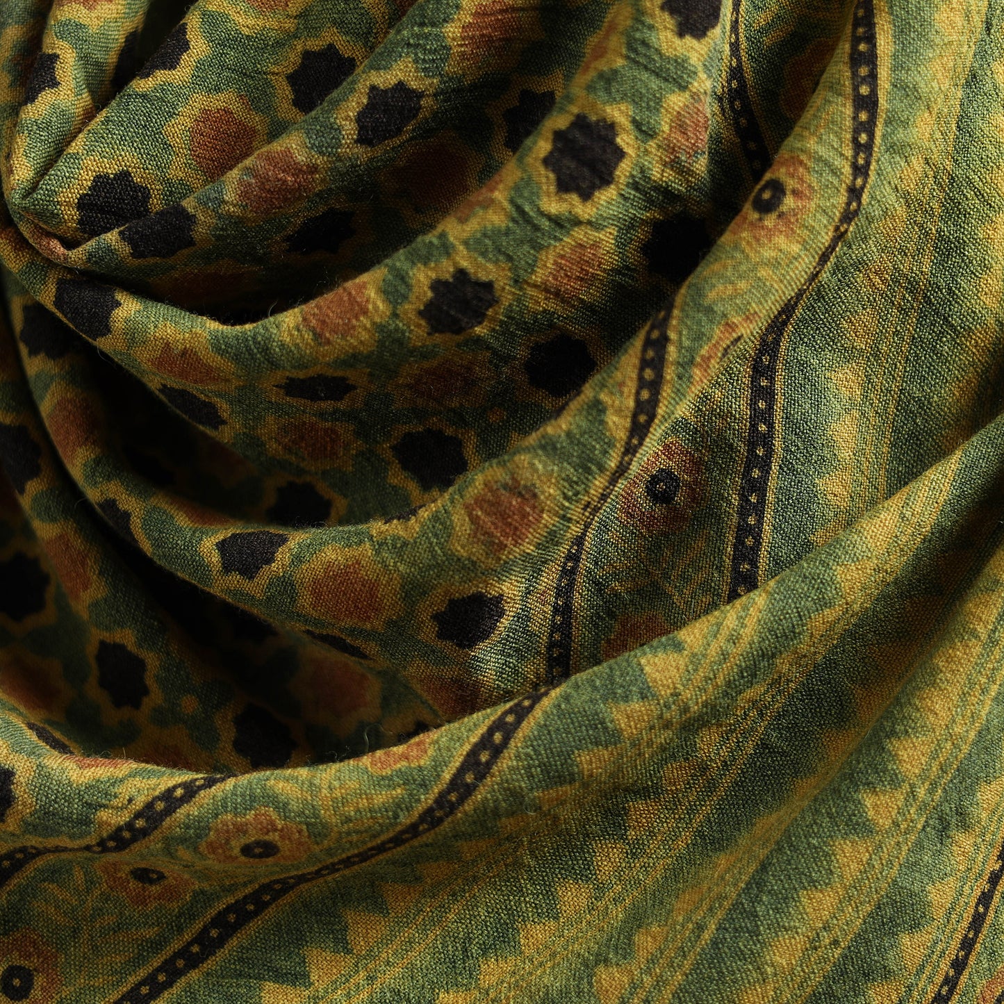 Ajrakh Hand Block Print Natural Dyed Handwoven Acrylic Wool Shawl 34