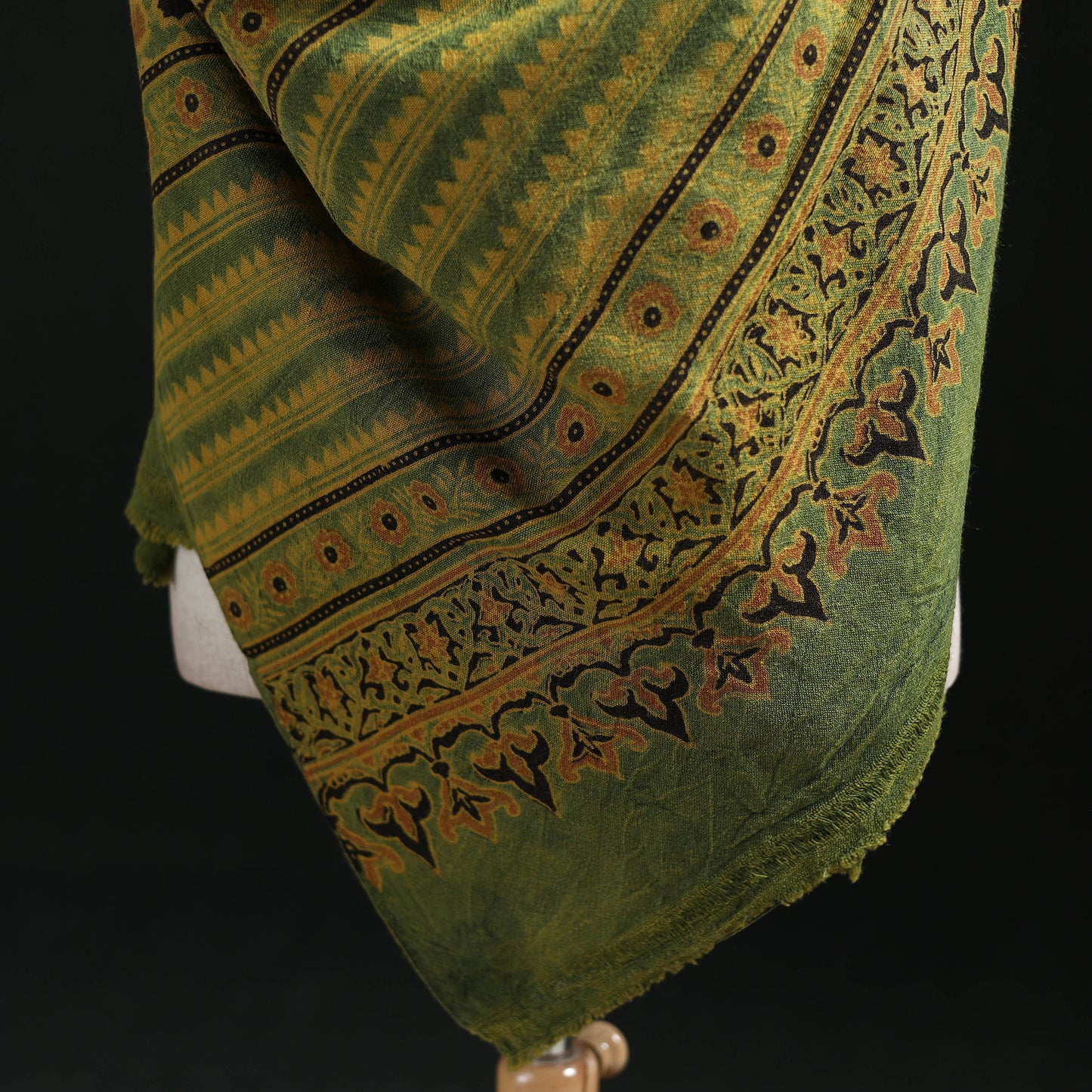 Ajrakh Hand Block Print Natural Dyed Handwoven Acrylic Wool Shawl 34