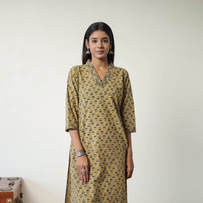 Yellow - Block Printed Cotton Straight Ajrakh Kurta 19