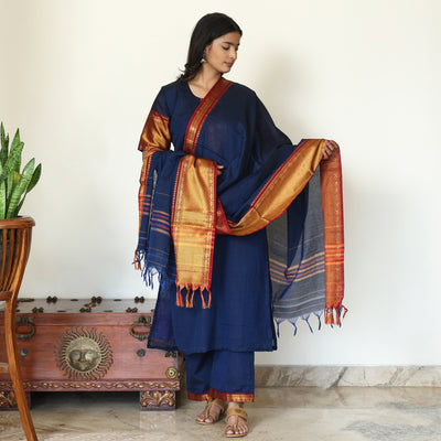 Blue - Dharwad Cotton Kurta with Palazzo & Dupatta Set 20