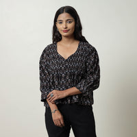 Black - Ajrakh Block Printed Cotton Crop Top 02