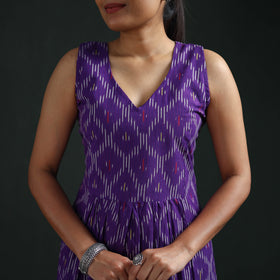 Pochampally Ikat Cotton Sleeveless Flared Long Dress for Women 20