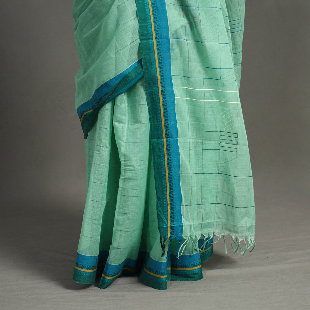 Green - Turned Weft Circuit Cotton Handloom Saree 18