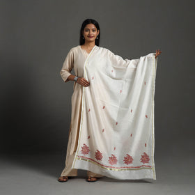 White - hand embroidered chanderi silk handloom kashida