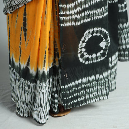Black - Shibori Tie-Dye Mul Cotton Saree 10
