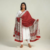 Red - Hand Block Print Cotton Bagh Dupatta 32